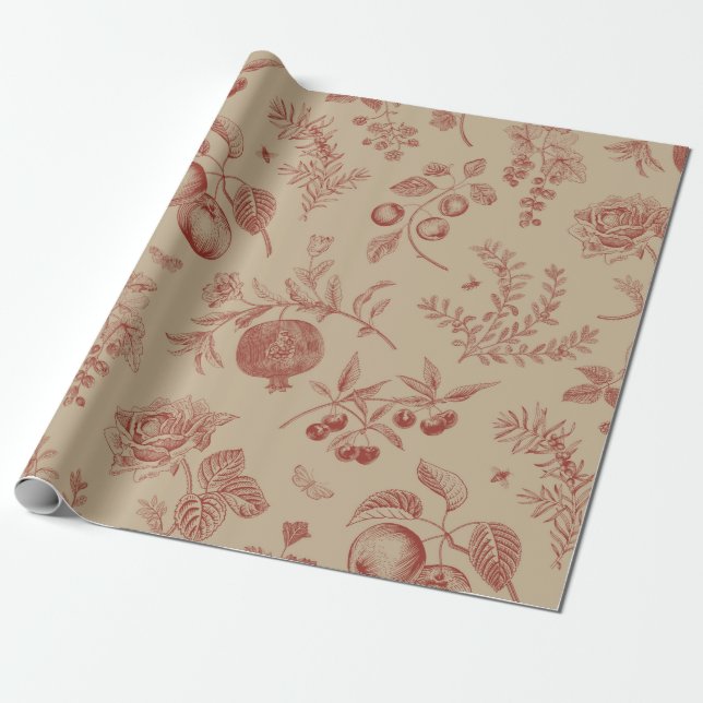 Fruit,  berry and flowers. Autumn seamless pattern Presentpapper (Utrullad)