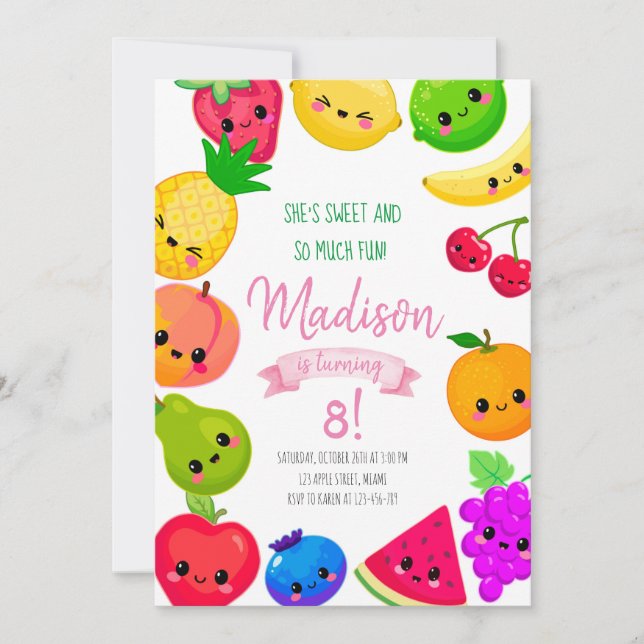 Fruit Birthday Invitation, Tutti Frutti Invitation Inbjudningar (Framsida)
