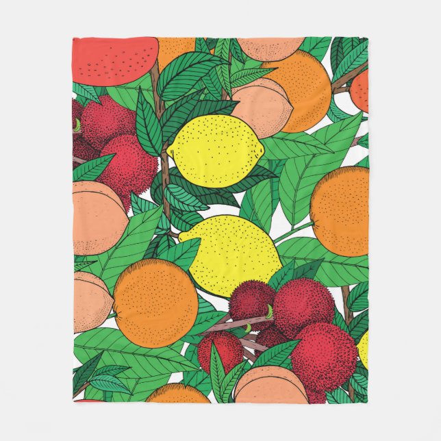 Fruit Hand plockade Sketch Mönster Fleecefilt (Framsidan)