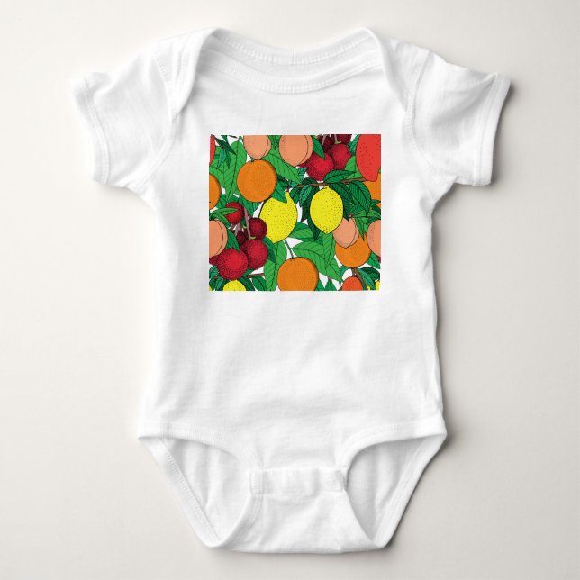 Fruit Hand plockade Sketch Mönster T Shirt (Framsida)