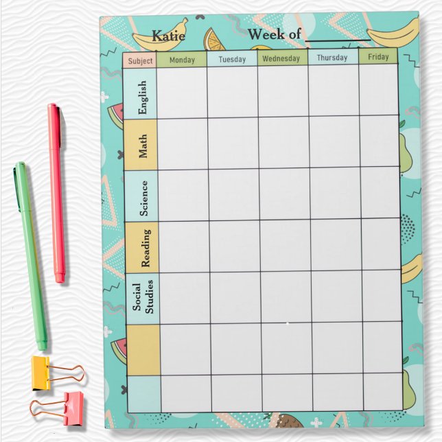 Fruit Memphis Pattern Homework Assignment Anteckningsblock (Skapare uppladdad)