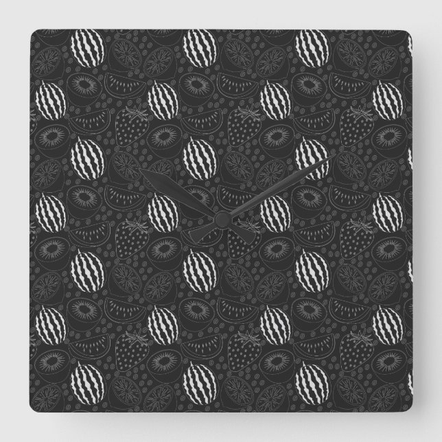Fruit seamless pattern black and white Tropical Fyrkantig Klocka (Framsida)