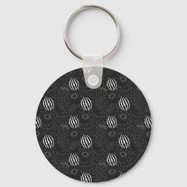 Fruit seamless pattern black and white Tropical Nyckelring (Framsida)
