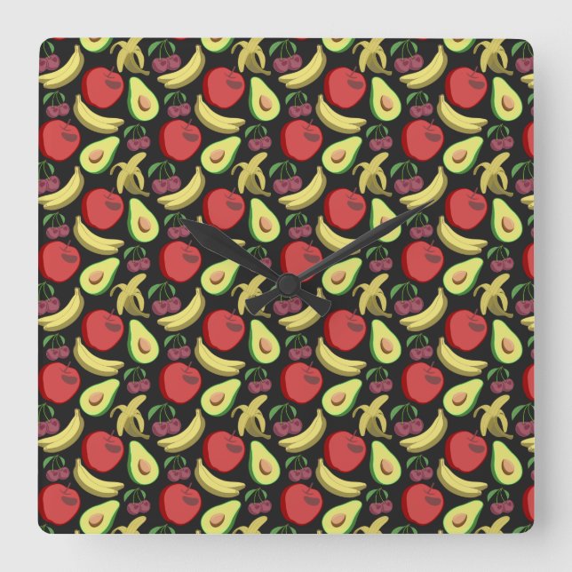 Fruit seamless pattern | colorful tropical fruit fyrkantig klocka (Framsida)