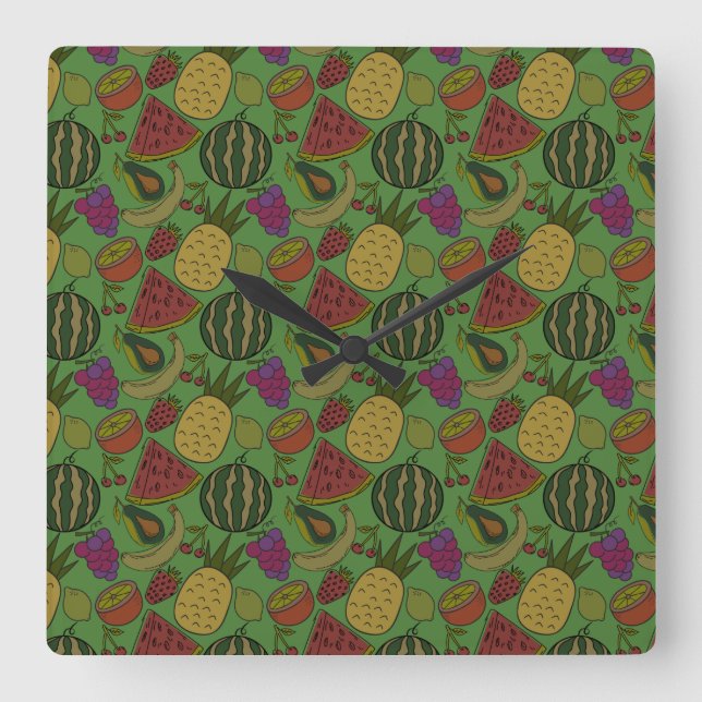 Fruit seamless pattern | Fruit surface pattern 19 Fyrkantig Klocka (Framsida)