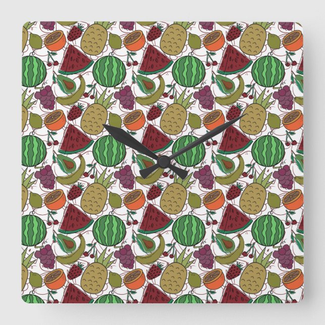 Fruit seamless pattern | Fruit surface pattern 25 Fyrkantig Klocka (Framsida)
