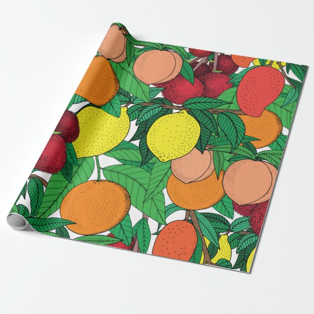 Fruit seamless pattern, hand drawn sketch, orange, presentpapper (Utrullad)