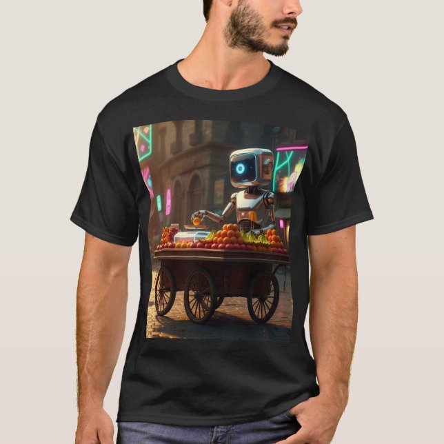 Fruit Vendor Robot – Egyptian Street Fusion Art T Shirt (Framsida)