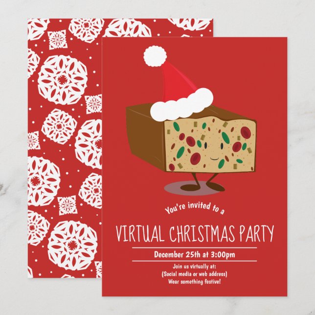 Fruitkaka Tecknad Virtuell jul Party Inbjudningar (Fram/baksida)