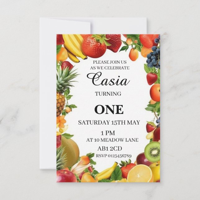 Fruits Birthday Invitation Personalized Card Tack Kort (Framsida)