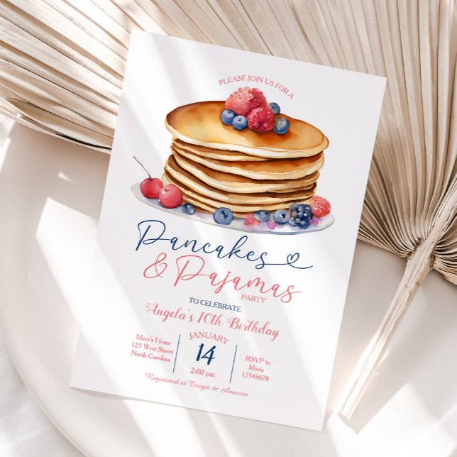 Fruits Pancakes & Pajamas Girl Party 10:e födelsed Inbjudningar (Skapare uppladdad)