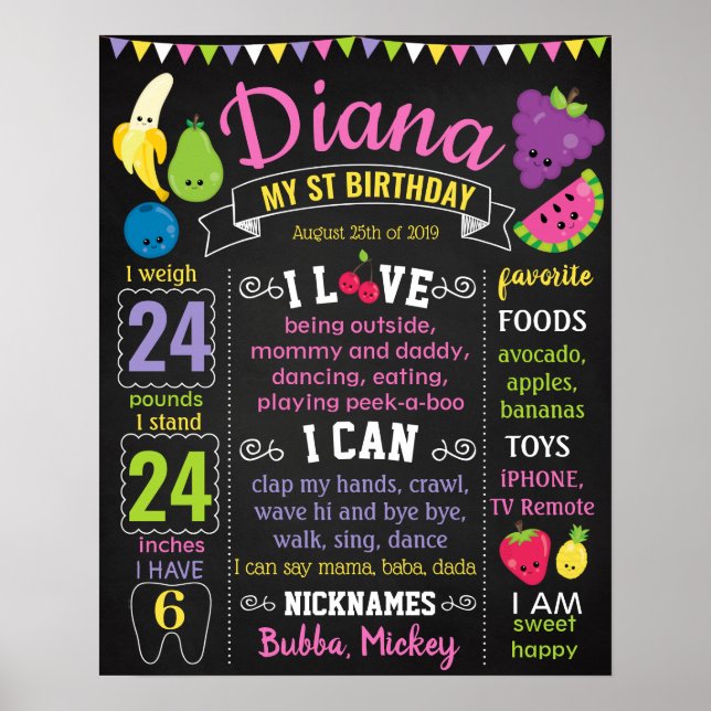 Fruits Two-Ti Frutti Tutti-Frutti Birthday Board Poster (Framsidan)