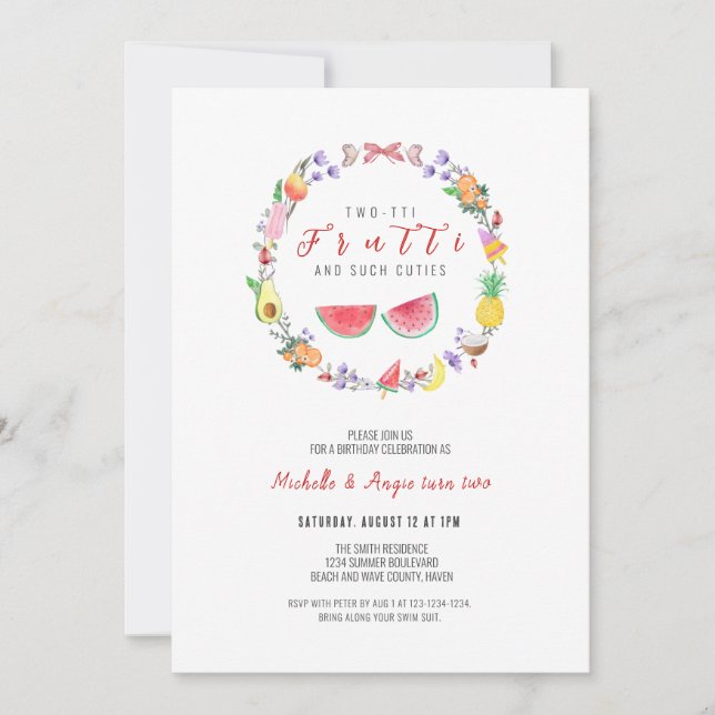 Fruitti Birthday, sommaren 2:a födelsedagen Inbjudningar (Framsida)