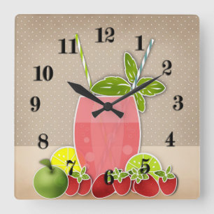Frukcocktail-äppeläpple citronlime retro fyrkantig klocka