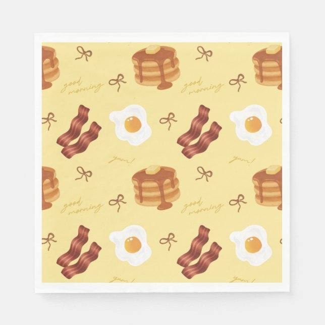 Frukost Brunch Tema Bacon Ägg Pannekakor Mönster Pappersservett (Framsidan)