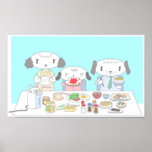Frukost för hundfamiljen. poster