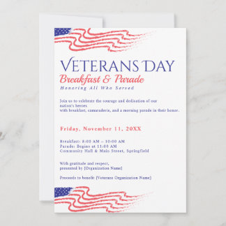 Frukost för veteranernas dag Patriotisk parad fund Inbjudningar