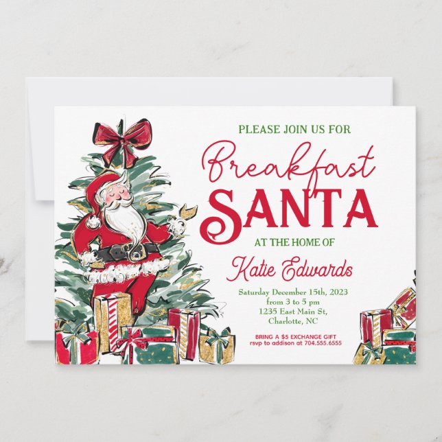 Frukost med jultomten inbjudan, jultomte frukost, inbjudningar (Framsida)