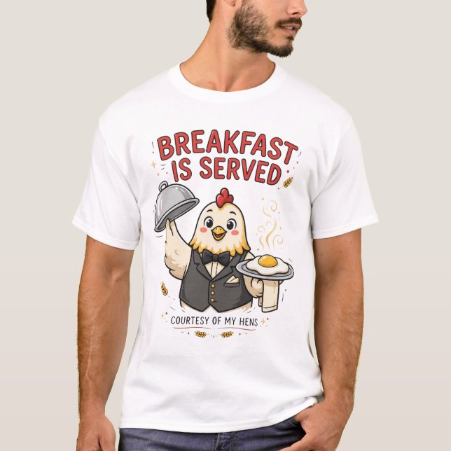 Frukost Serveras Rolig Kyckling T-shirt (Framsida)