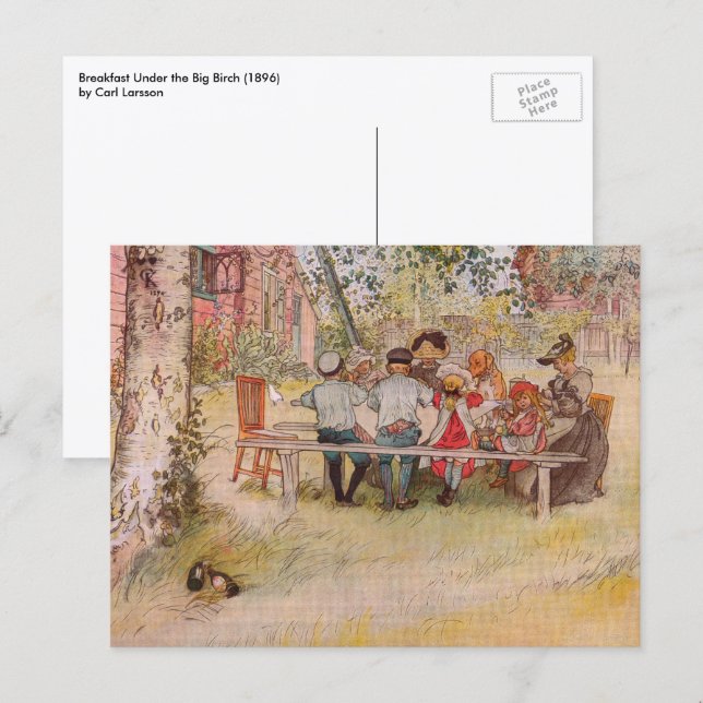 Frukost under stora björken av Carl Larsson Vykort (Fram/baksida)