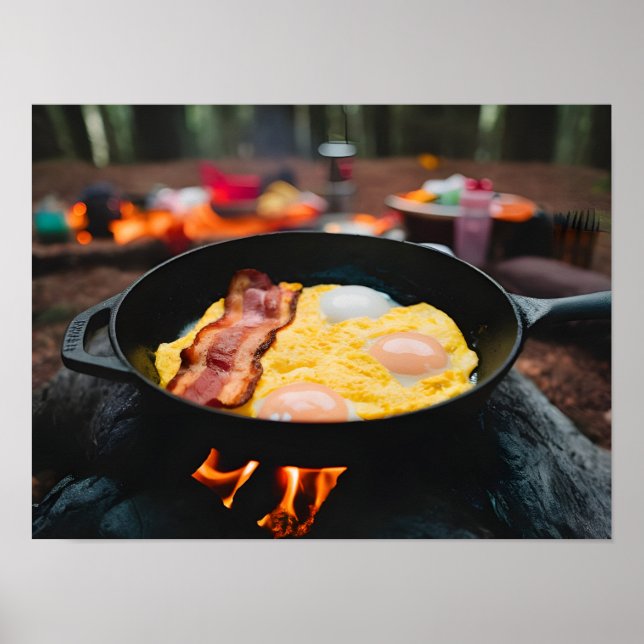 Frukostdesljus för camping: Bacon och Eggs Poster (Framsidan)