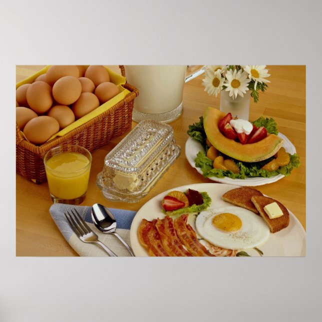 Frukosten från bacon, ägg och pitcher från mjölk poster (Framsidan)