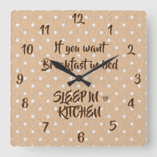 Frukosten i Bed Quote Funny Kitchen Fyrkantig Klocka