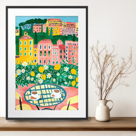 Frukosten på Terrace Whimsical City Painting Art Poster