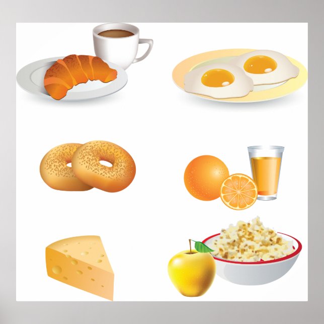 Frukostkaffe, Mat, korissant, ägg, påsar Poster (Framsidan)