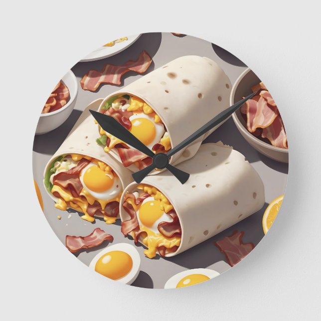 Frukostlwrap med Bacon Ägg Och Ost Rund Klocka (Framsida)