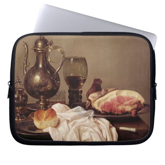 Frukoststilleben (olja på panel) laptop sleeve (Framsidan)