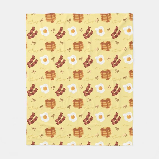 Frukosttema Bacon Ägg Pannkakor Mönster Fleecefilt (Framsidan)