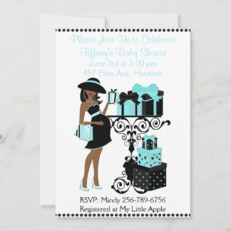Frukosttema Blue Aqua Black Baby Shower Inbjudan