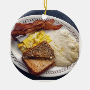 Frukosttid - Bacon Eggs Toast Grits Julgransprydnad Keramik