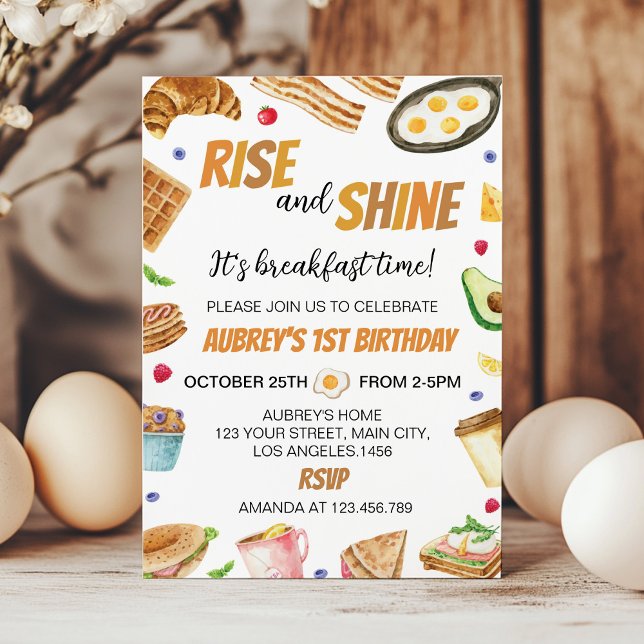 Frukosttid Stiga upp och Shine Brunch Birthday Inbjudningar (Skapare uppladdad)