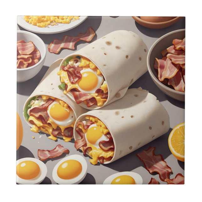 Frukostwrap med Bacon Ägg Ost Kakelplatta (Framsidan)