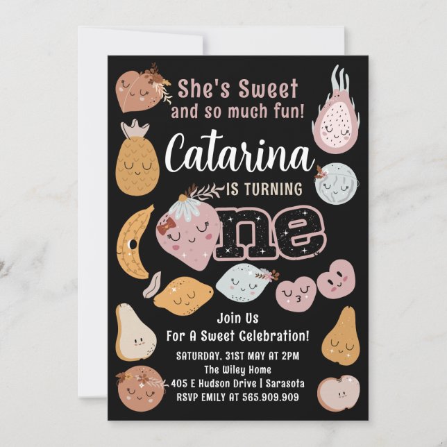 Frukt 1:a födelsedag, redigerbar frukt inbjudningar (Framsida)