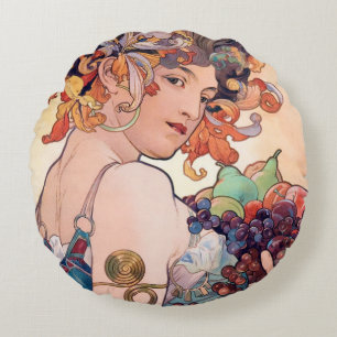 Frukt, Alphonse Mucha Kuddöverdrag Rund Kudde