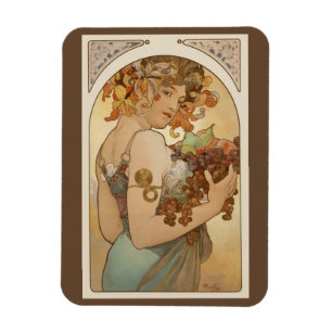 Frukt av Alphonse Mucha, Vintage Art Nouveau Magnet