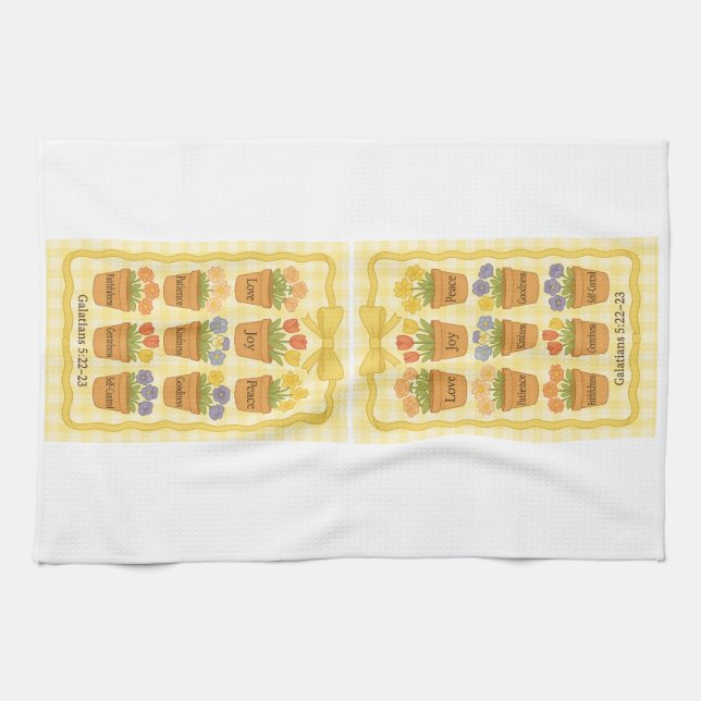 Frukt av blomkrukor av gult av spritdrycker kökshandduk (Horisontell)