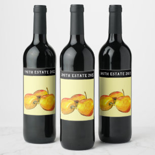 Frukt av gult av vattenfärgad frukt vinflaska etikett