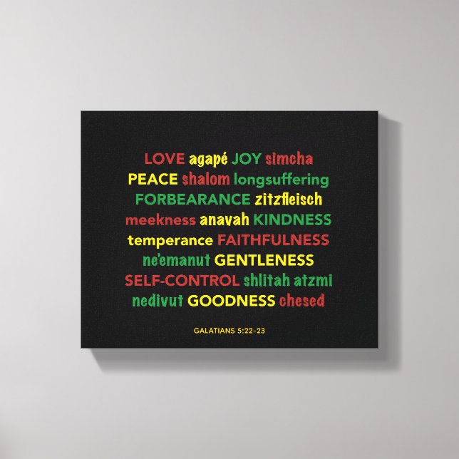FRUKT AV SPIRIT Galatians Christian Hebrew Canvastryck (Framsida)