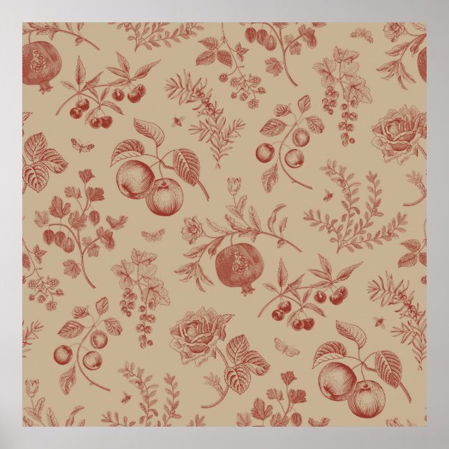 Frukt, bär och blommor. Hösten, sömlös mönster Poster (Framsidan)
