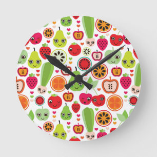 frukt, barn, illustration äpple rund klocka