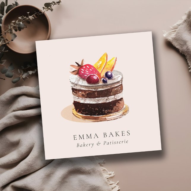  FRUKT BLOMMIGT CAKE PATISSERIE CUPCAKE BAKERY FYRKANTIGT VISITKORT (Skapare uppladdad)