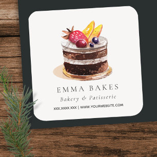 FRUKT BLOMMIGT CAKE PATISSERIE CUPCAKE BAKERY SEAL FYRKANTIGT KLISTERMÄRKE