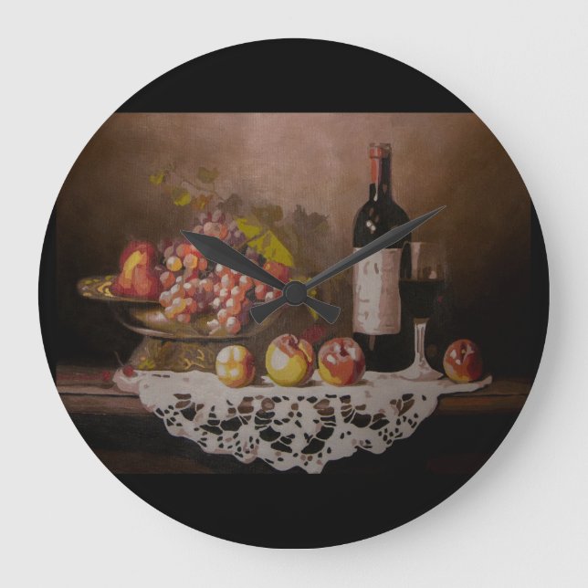 Frukt Bowl och Vin Flaska Stor Klocka (Framsida)