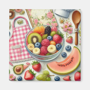 Frukt Bowl, omringad av Kitchen Inslag Magnet
