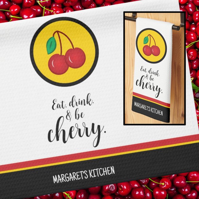 Frukt Cherries Red Gult Simple Funny Kökshandduk (Skapare uppladdad)