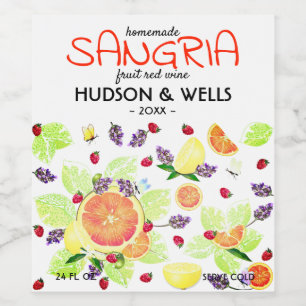 Frukt Citrus Grapefruit Lemon Sangria Bröllop Vinflaska Etikett